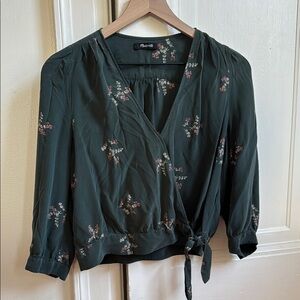 Jade Green Silk Floral Wrap Top